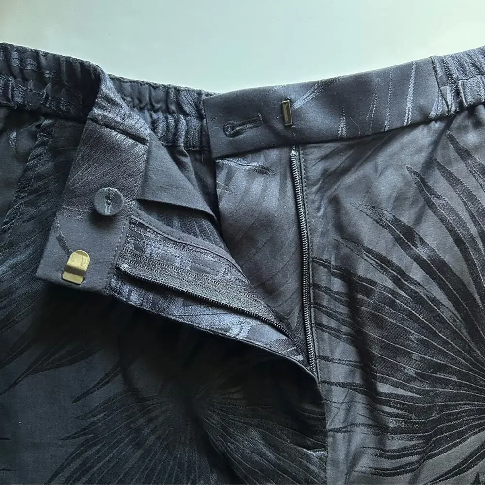 COS Navy Blue Palm Leaf Pattern High Waist Silk Blend 3 Inch Inseam Shorts XS